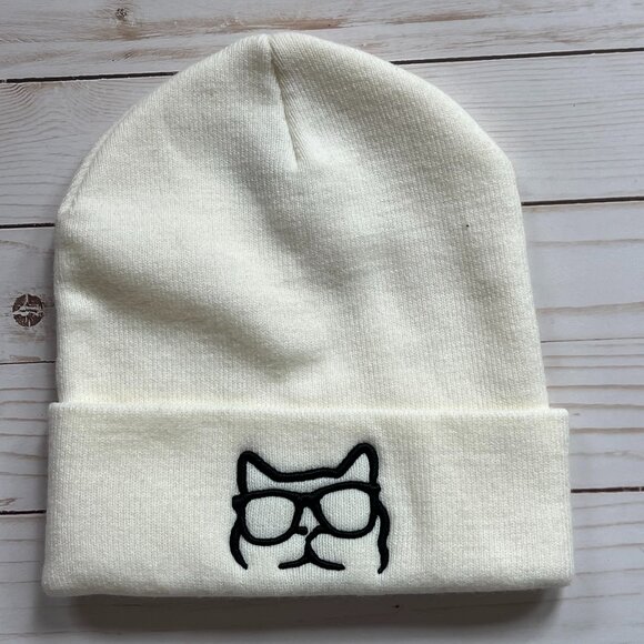 Catturd Accessories - Catturd Beanie – Off White with Black Embroidery One Size